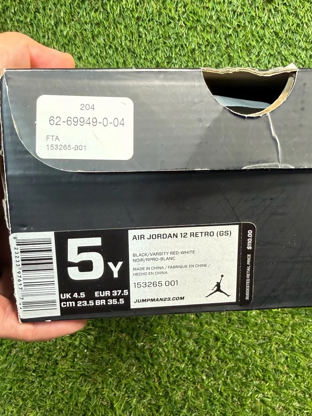 Nike Air Jordan 12 Retro Playoff GS 2012 Size 5Y 153265-001 Black White W/Box